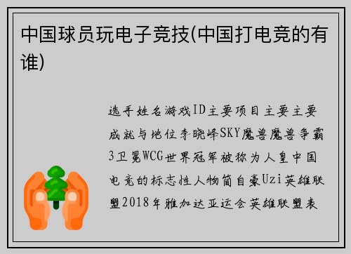 中国球员玩电子竞技(中国打电竞的有谁)