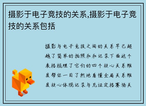 摄影于电子竞技的关系,摄影于电子竞技的关系包括